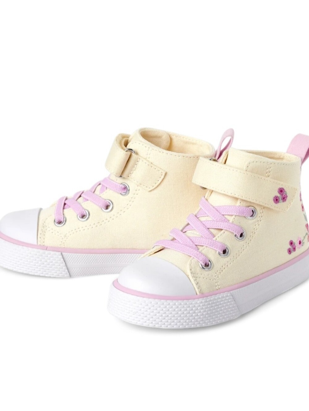 NWOT Girl's High-Top Canvas Sneakers in Cream and Pink, Size 8T